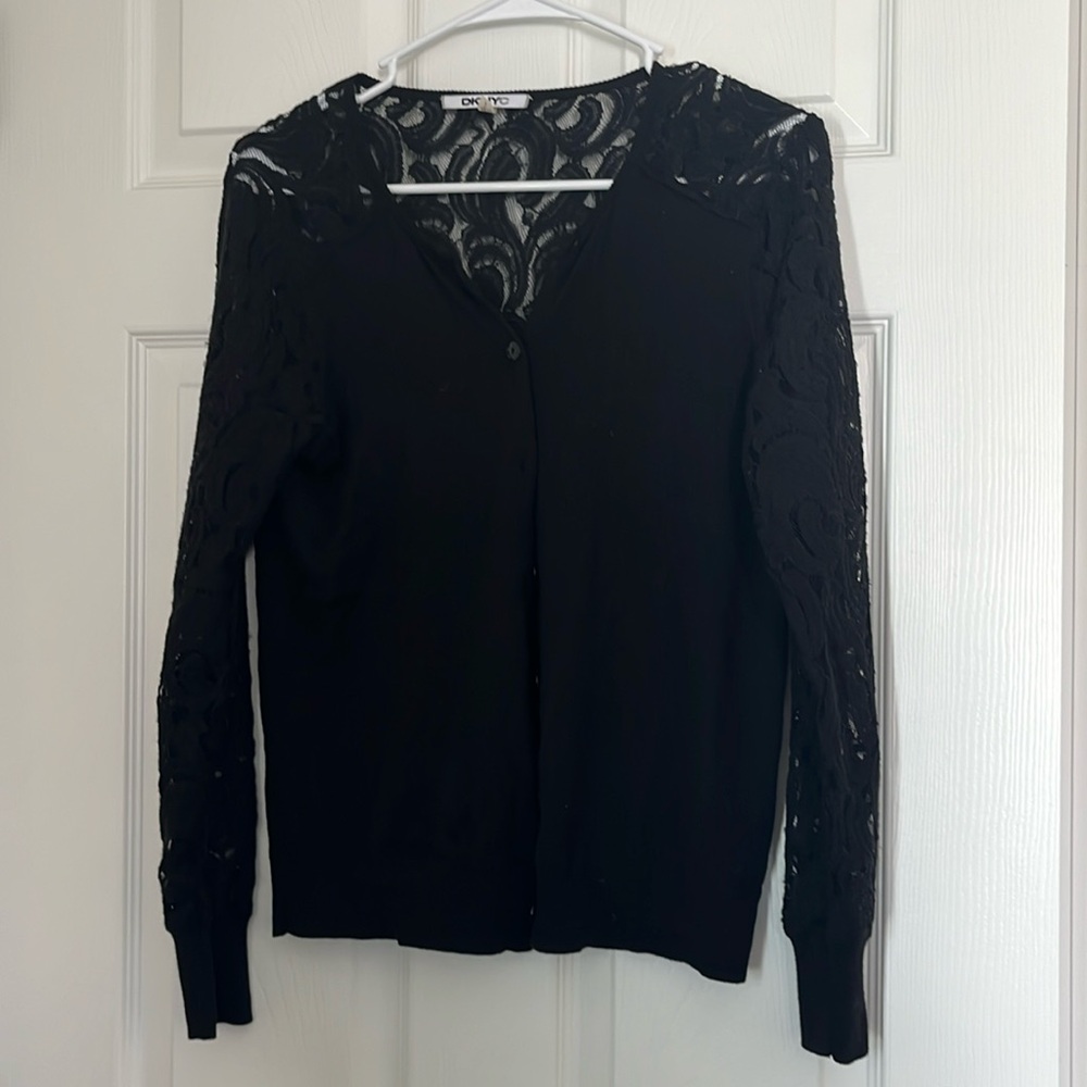 Black Lace-Sleeved Cardigan